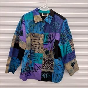 Vintage Maggie Barnes Artsy Boho Jacket Emboridered Crochet Flowers SZ 1X Art